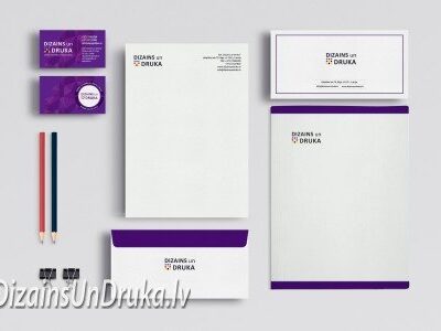 Vizītkartes, veidlapas un aploksnes kā uzņēmuma stila grāmata paraugs